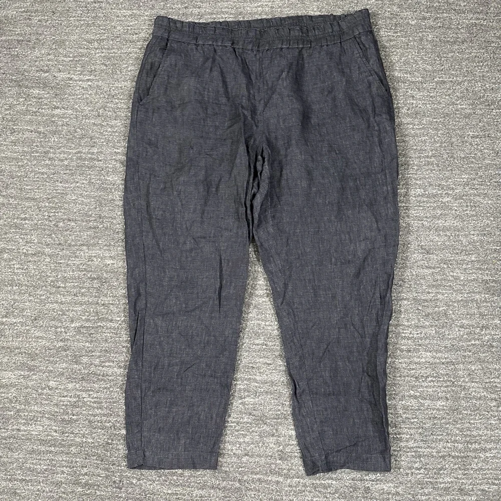 Eileen Fisher Pants Women Large Petite LP Gray Linen Crop Pull On Straight Leg